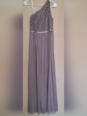 David's Bridal Pleated Lace Zip Up Maxi Dress Prom Formal Bridal Flowy Frontslit